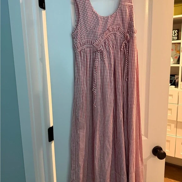 Anthropologie Red and White Gingham Midi Dress - Picture 2 of 3